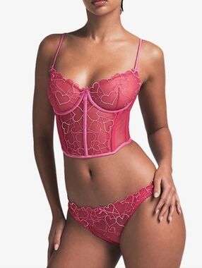 SKIMS Tulle Embroidered Hearts Demi Corset In Punch L NWT